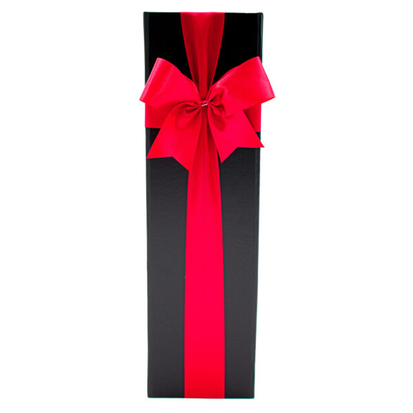 Matt Black Single Wine Bottle Gift Box - Magnetic Closing Lid With Bow 1
