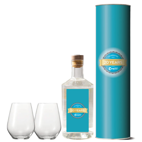 Custom Labelled Gin, Cylinder & Two Stemless Glasses Gift Set 1
