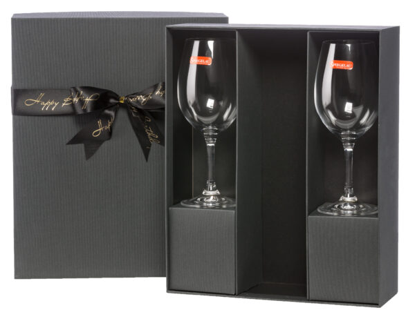Single Bottle and Two Glasses Premium Black Gift Box 2