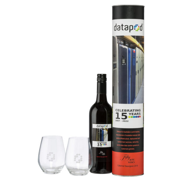 Custom Labelled Wine, Cylinder & Two Stemless Glasses Gift Set 3